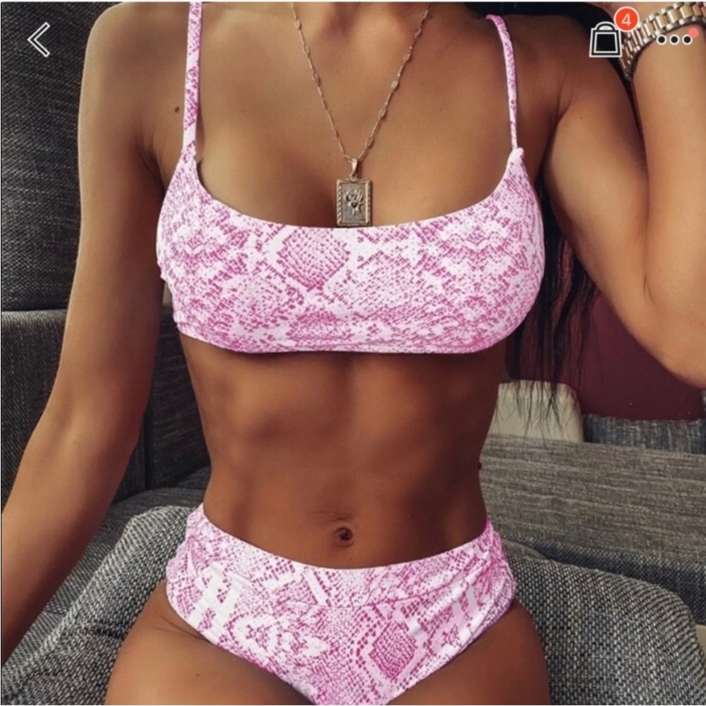PINK SNAKESKIN PRINT HIGH WAISTED BIKINI LAST ONE SZ LARGE